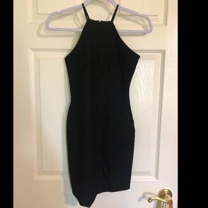 black asymmetrical bodycon dress